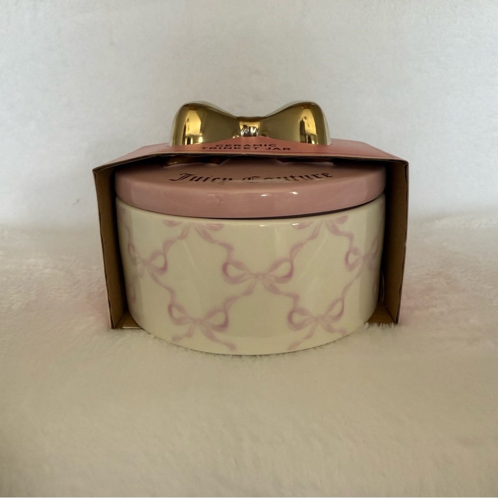 Juicy Couture Pink Bow Ceramic Jewelry Trinket Box Vanity Decor NWT
